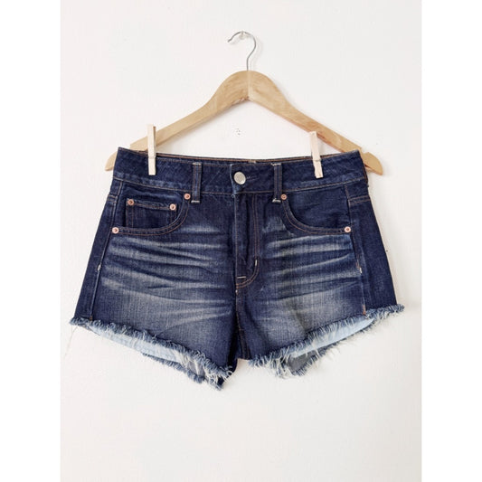 American Eagle Outfitters Dark Blue Frayed Hem Denim Shorts size 4