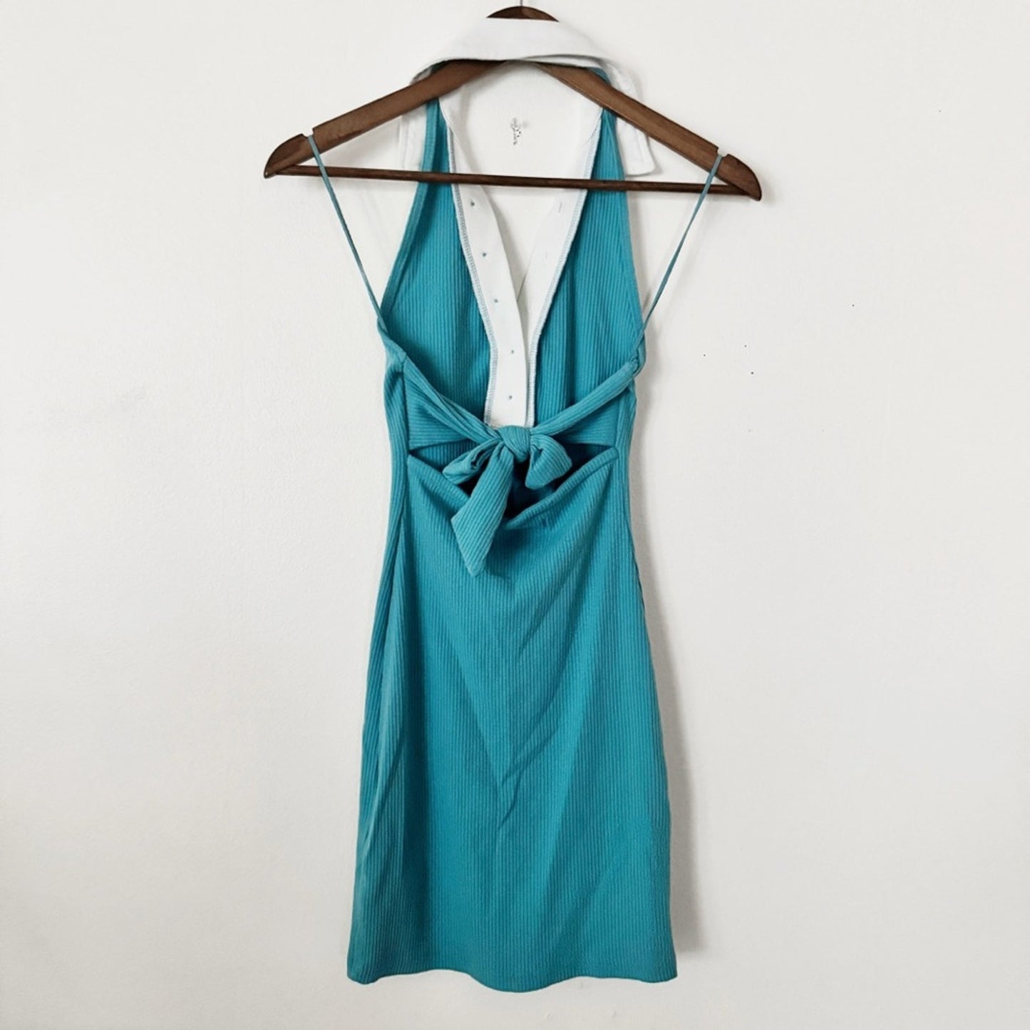 Urban Outfitters Teal Polo-Collar Button-Front Mini Dress small