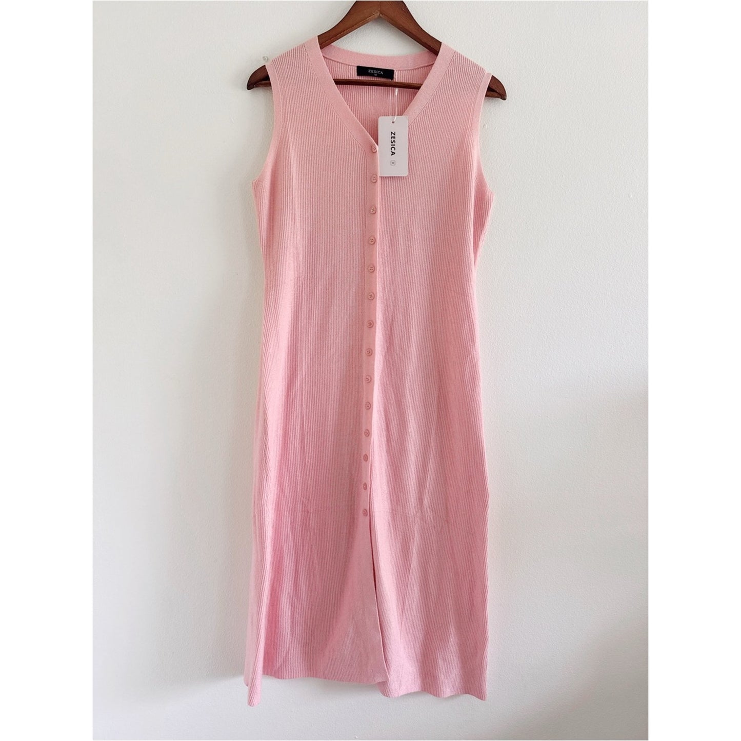 Zesica Pink Sleeveless Button-Front Knit Dress medium NWT