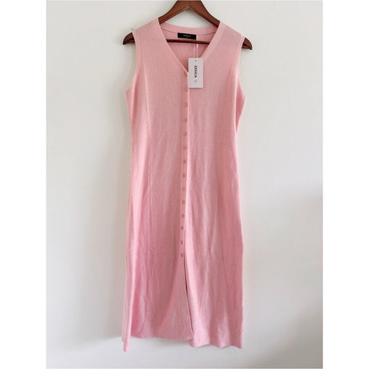 Zesica Pink Sleeveless Button-Front Knit Dress medium NWT
