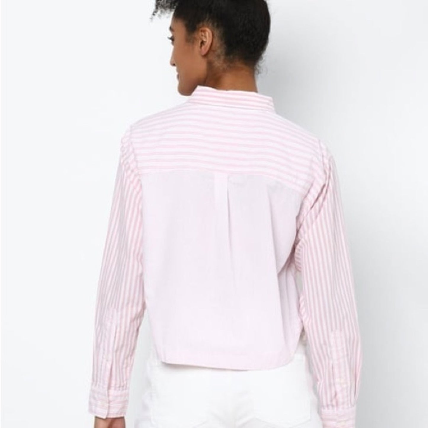 American Eagle Pink striped floral button down XS