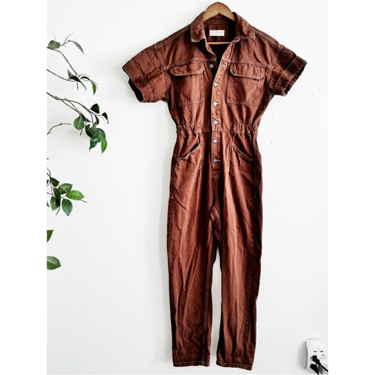 We The Free Short-Sleeve Utility Jumpsuit in Brown small