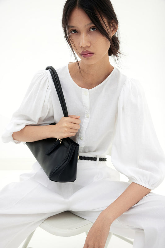 XXL | H&M White linen balloon sleeve blouse