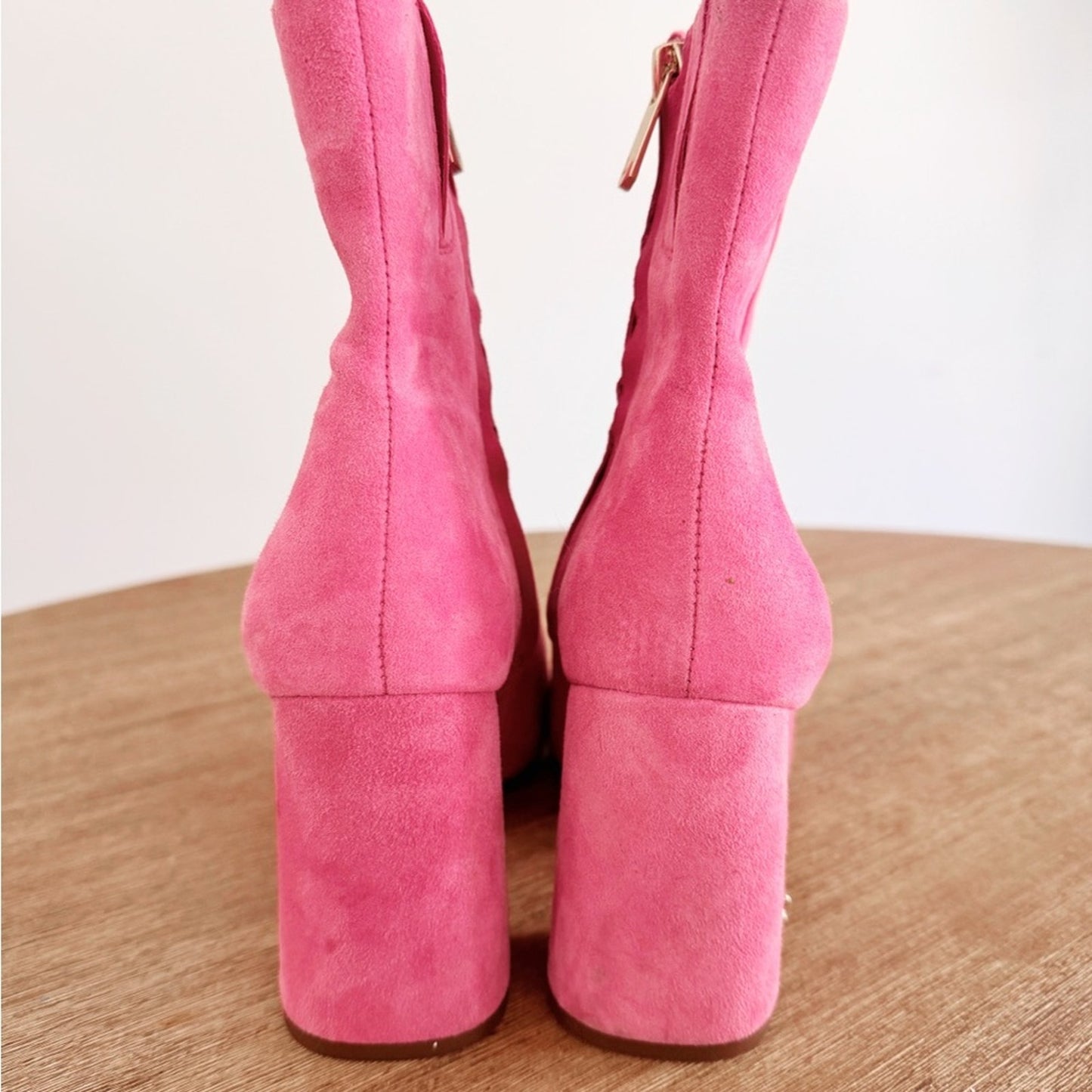 Sam Edelman Women's Pink Suede Block Heel Ankle Booties size 7