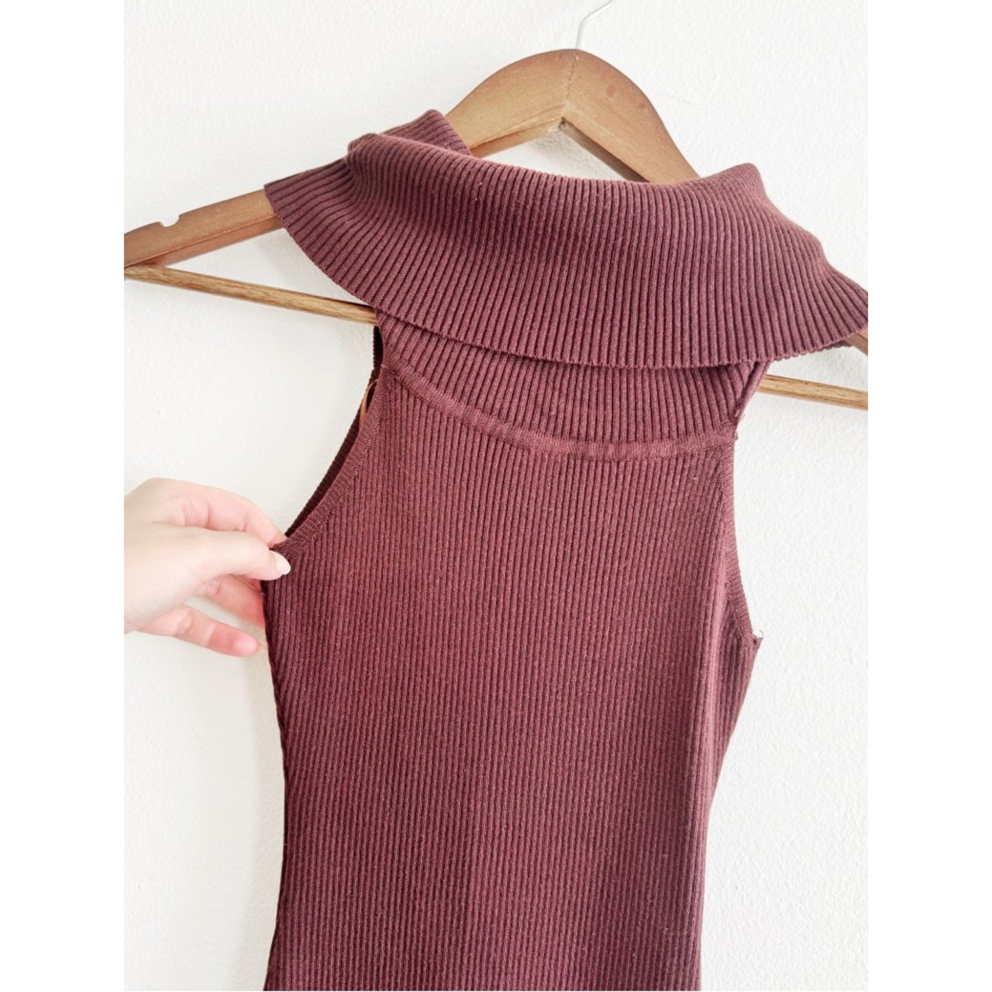 Windsor Brown Sleeveless Knit Turtleneck midi dress large