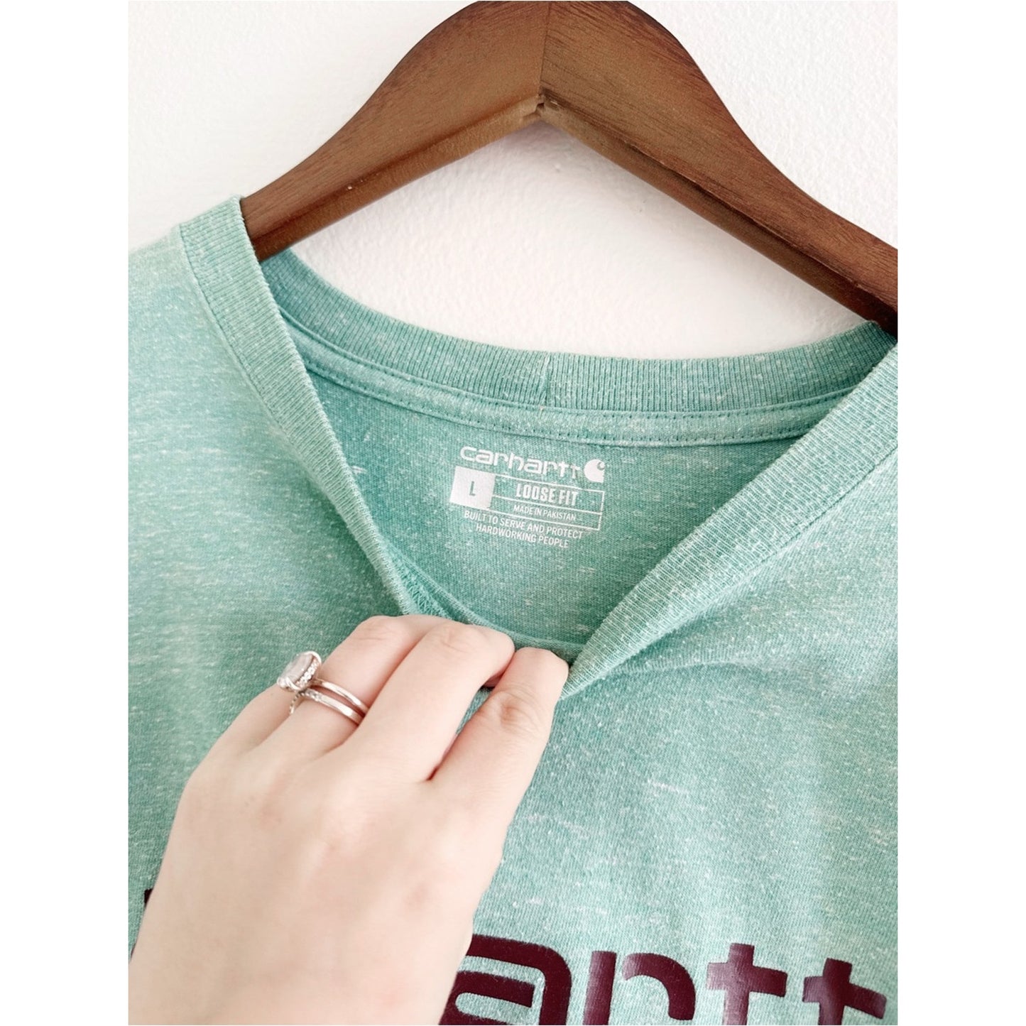 Carhartt Men's loose fit Logo Tee in Mint Green large