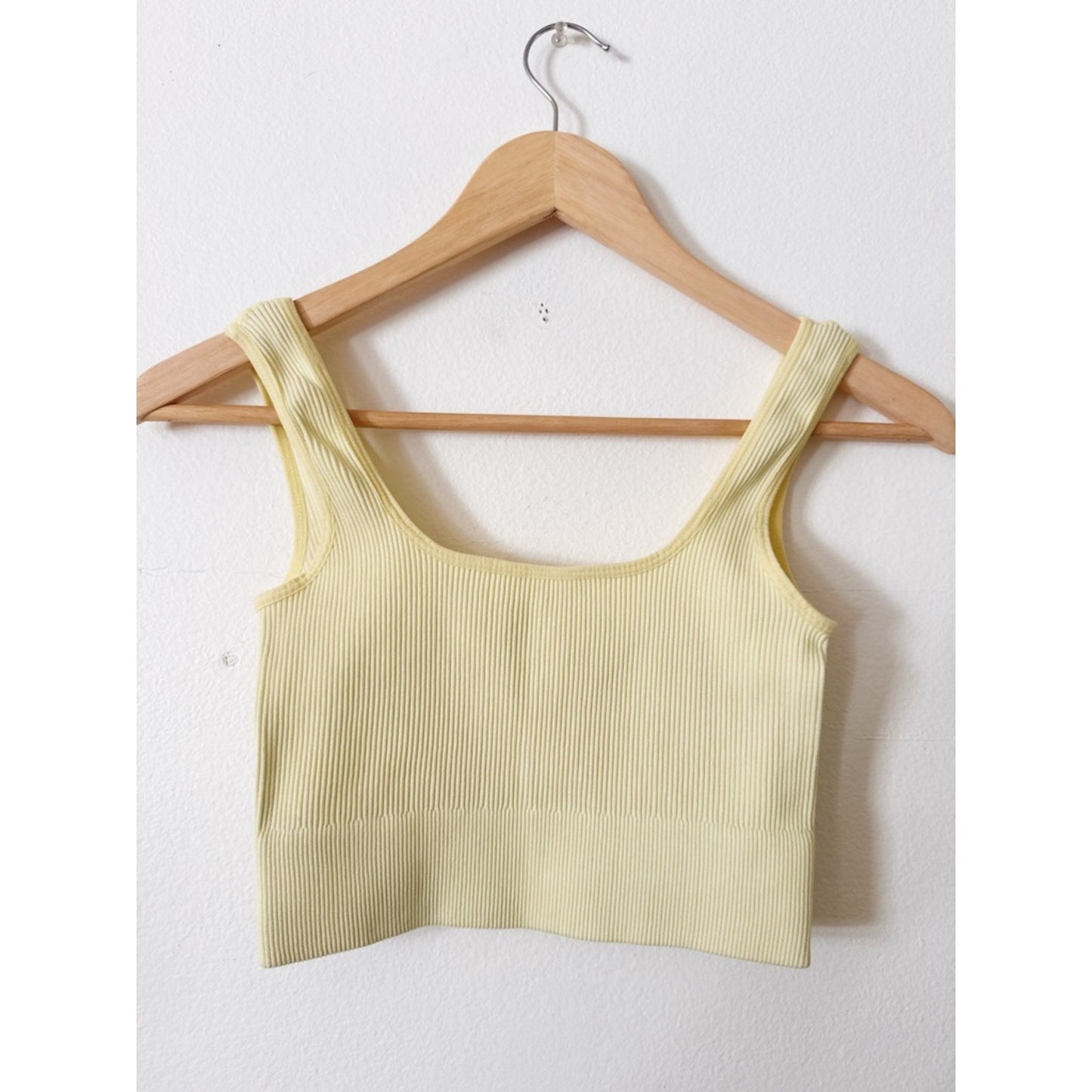 The Little Milk Bar Yellow Ribbed Snap-Front Crop Tank S/M