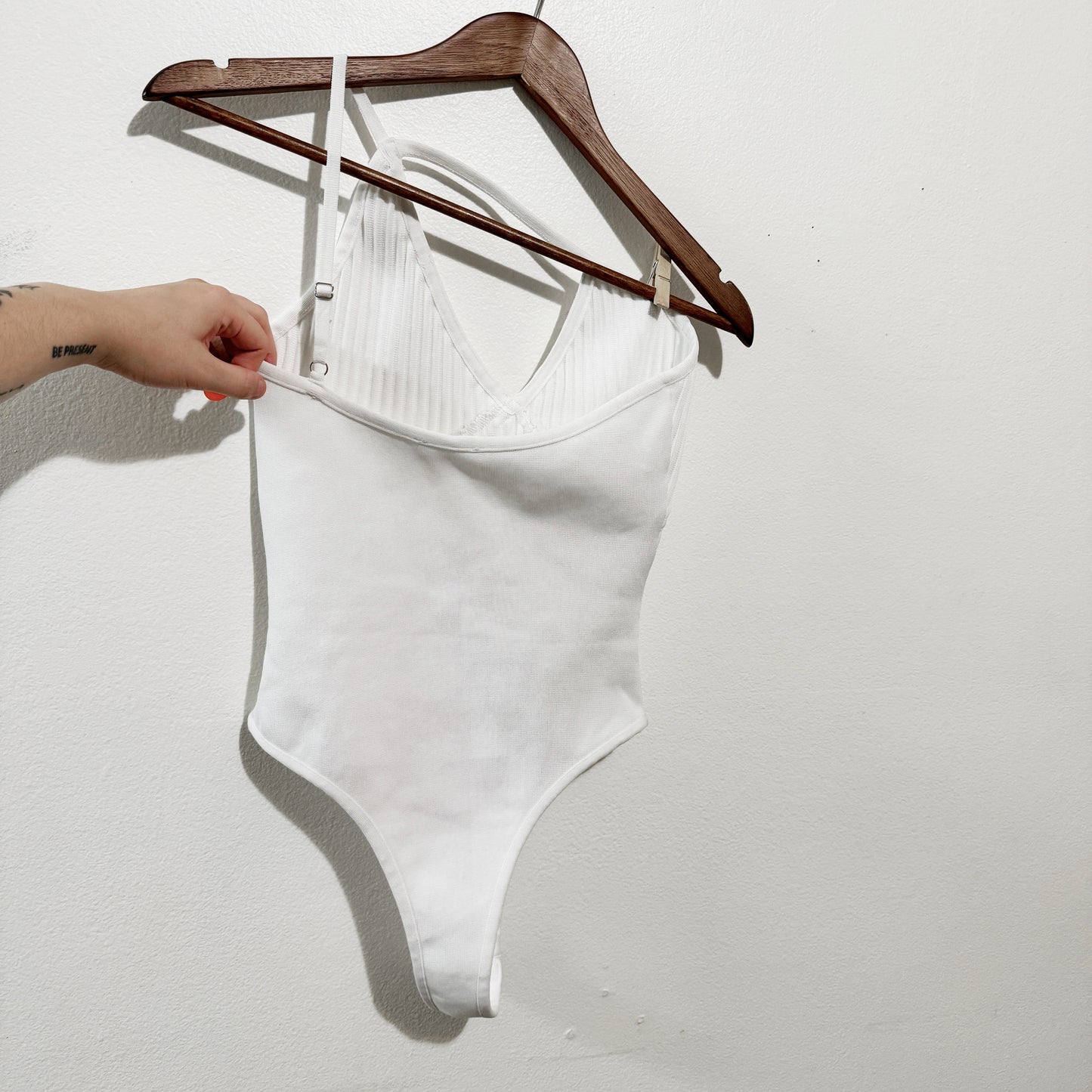 Small | Lulus White ribbed one shoulder bodysuit