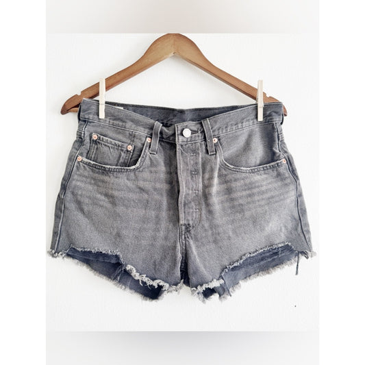 Levi 501 High-Rise Gray Denim Cutoff Shorts with Raw Hem size 30