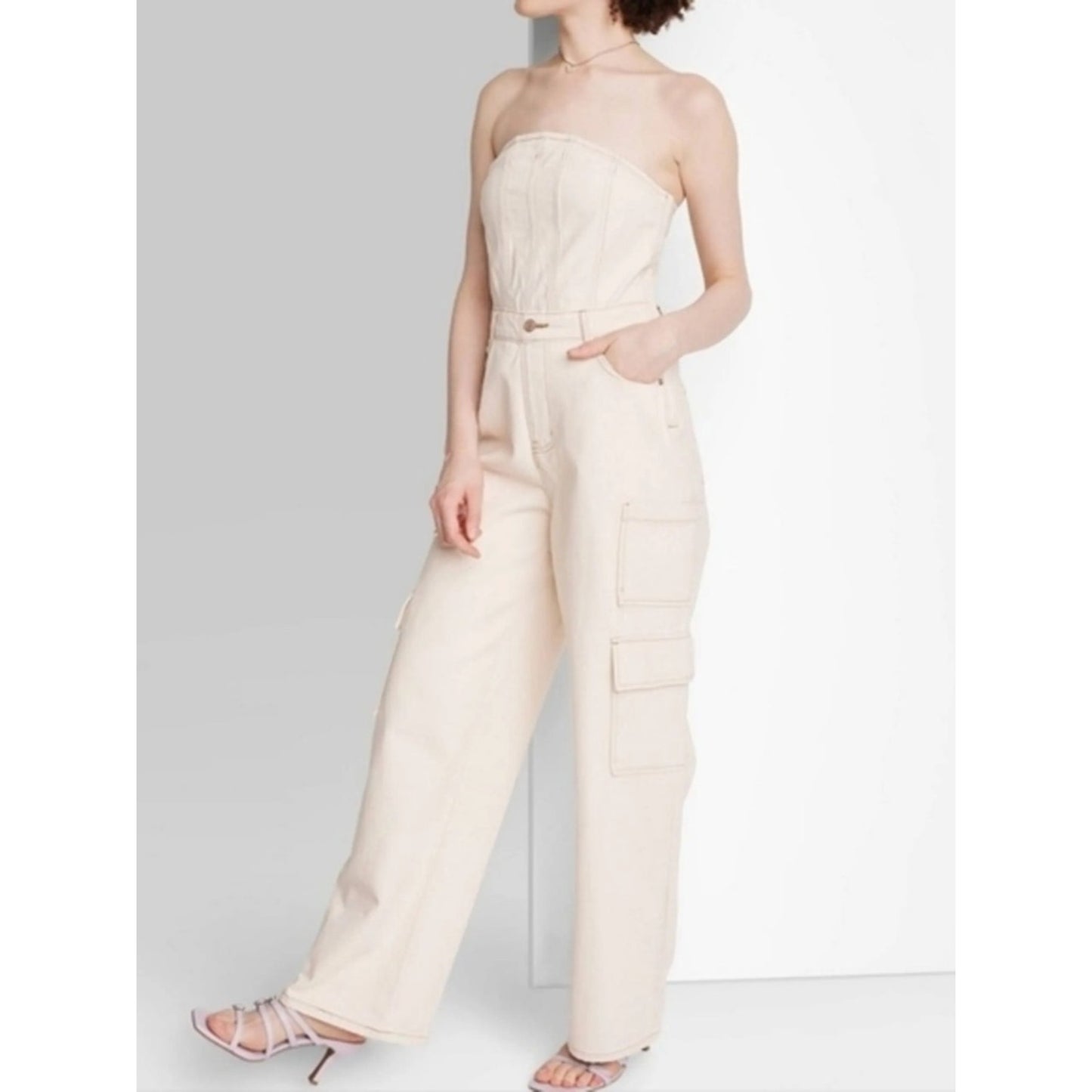 wild fable Cream Strapless Jumpsuit size small