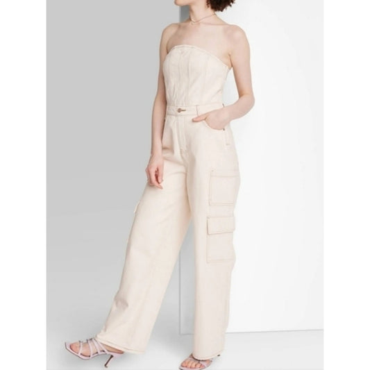 wild fable Cream Strapless Jumpsuit size small
