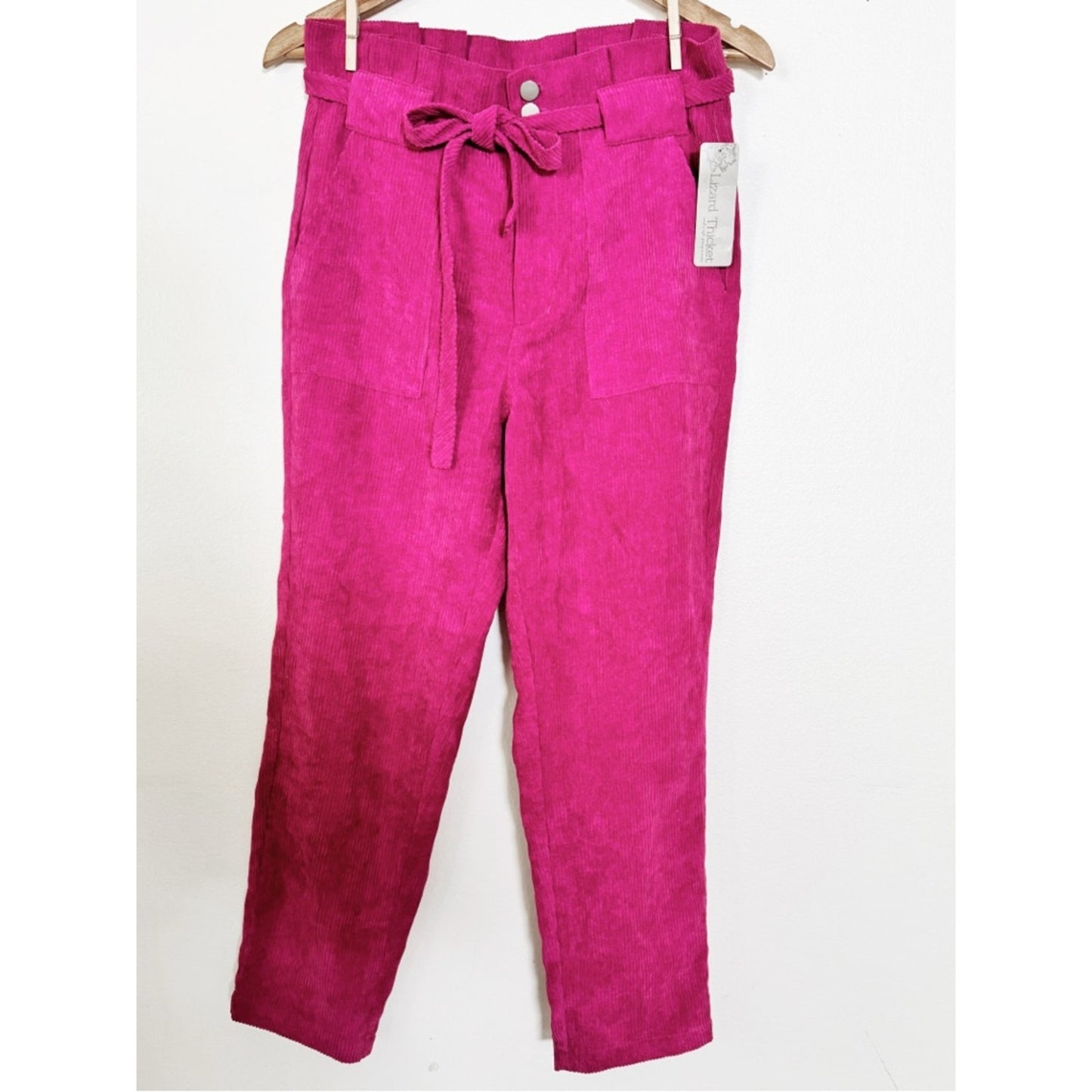 Lyn Burches Fuchsia Paperbag Corduroy Pants with Tie Waist medium