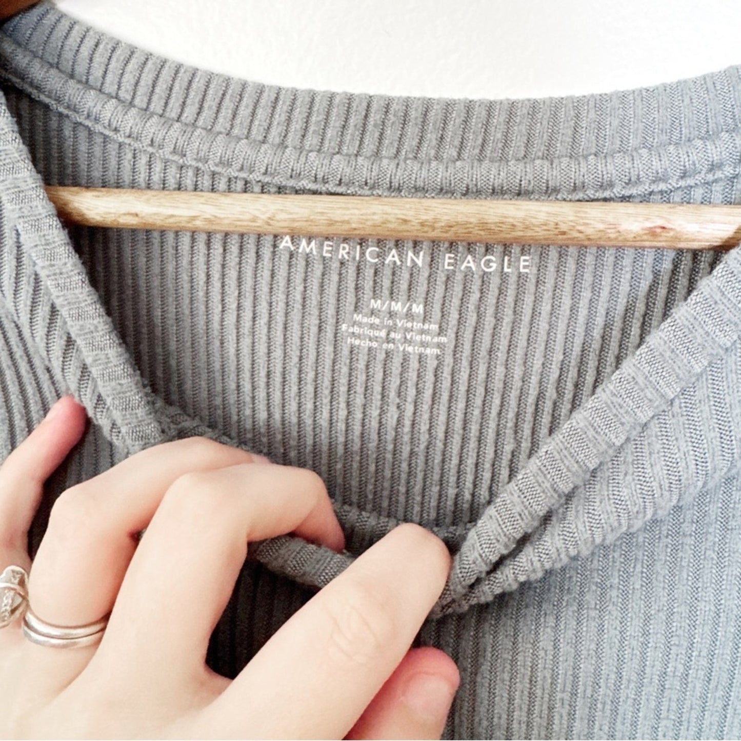 American Eagle Light Sage Ribbed Long Sleeve Top medium