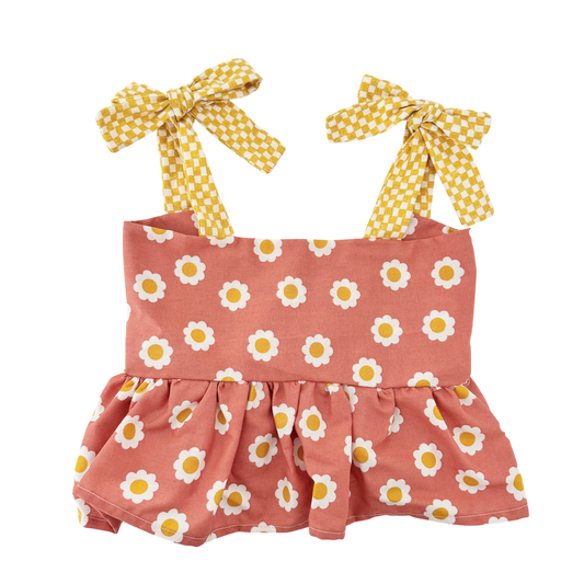 Retro daisy & Checkered flow top