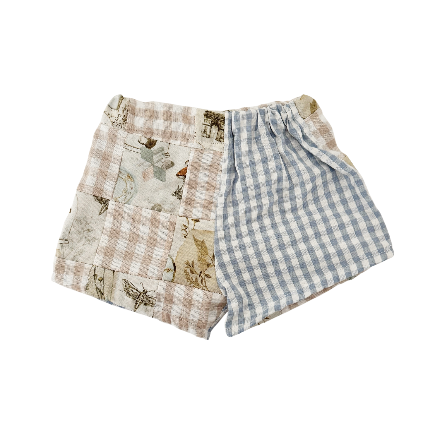 Cottage core half and half quilted style shorts