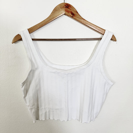 Large | aerie offline white ribbed tank crop