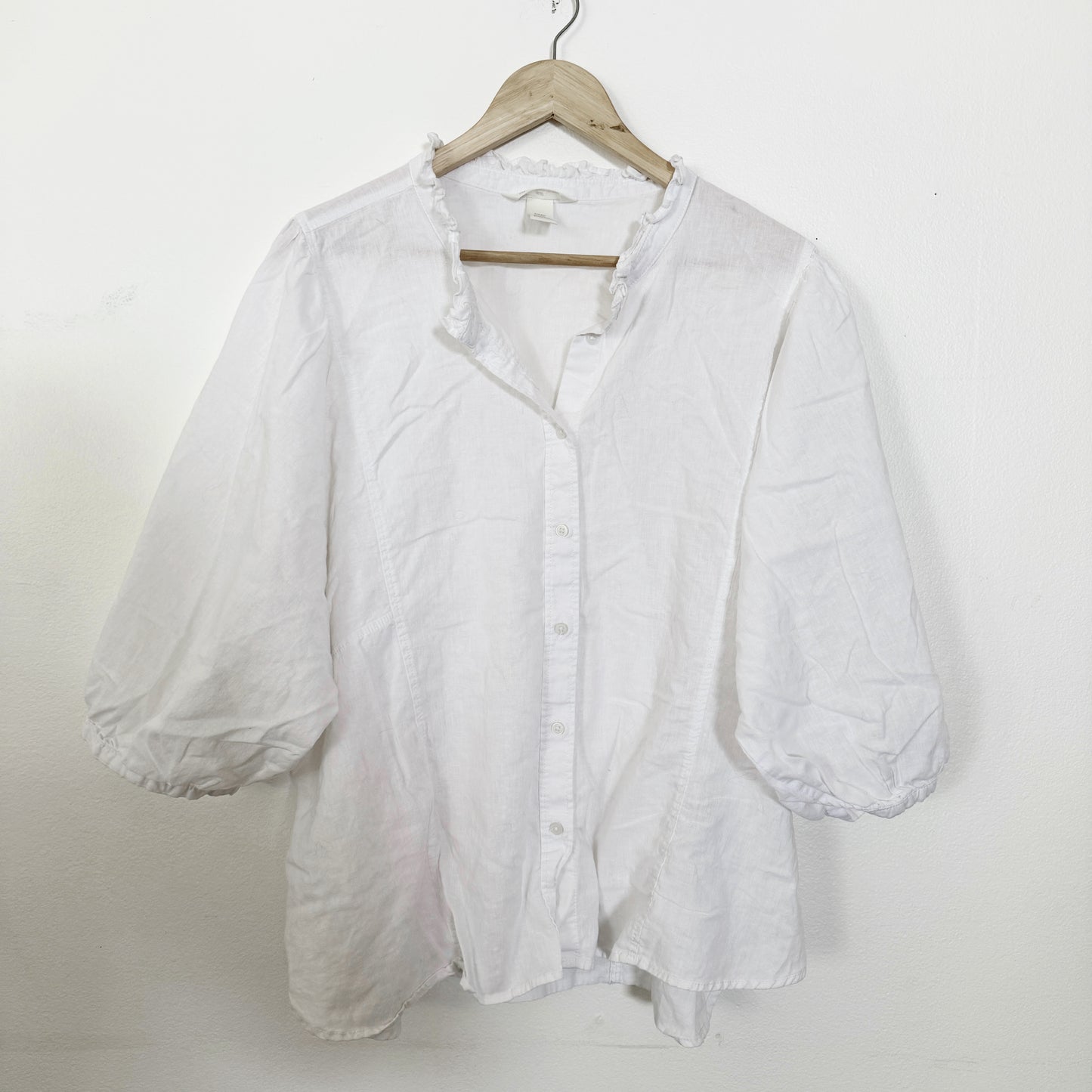 XXL | H&M White linen balloon sleeve blouse