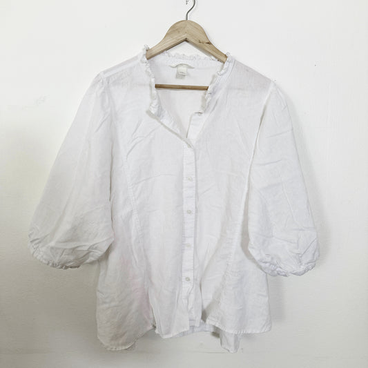 XXL | H&M White linen balloon sleeve blouse