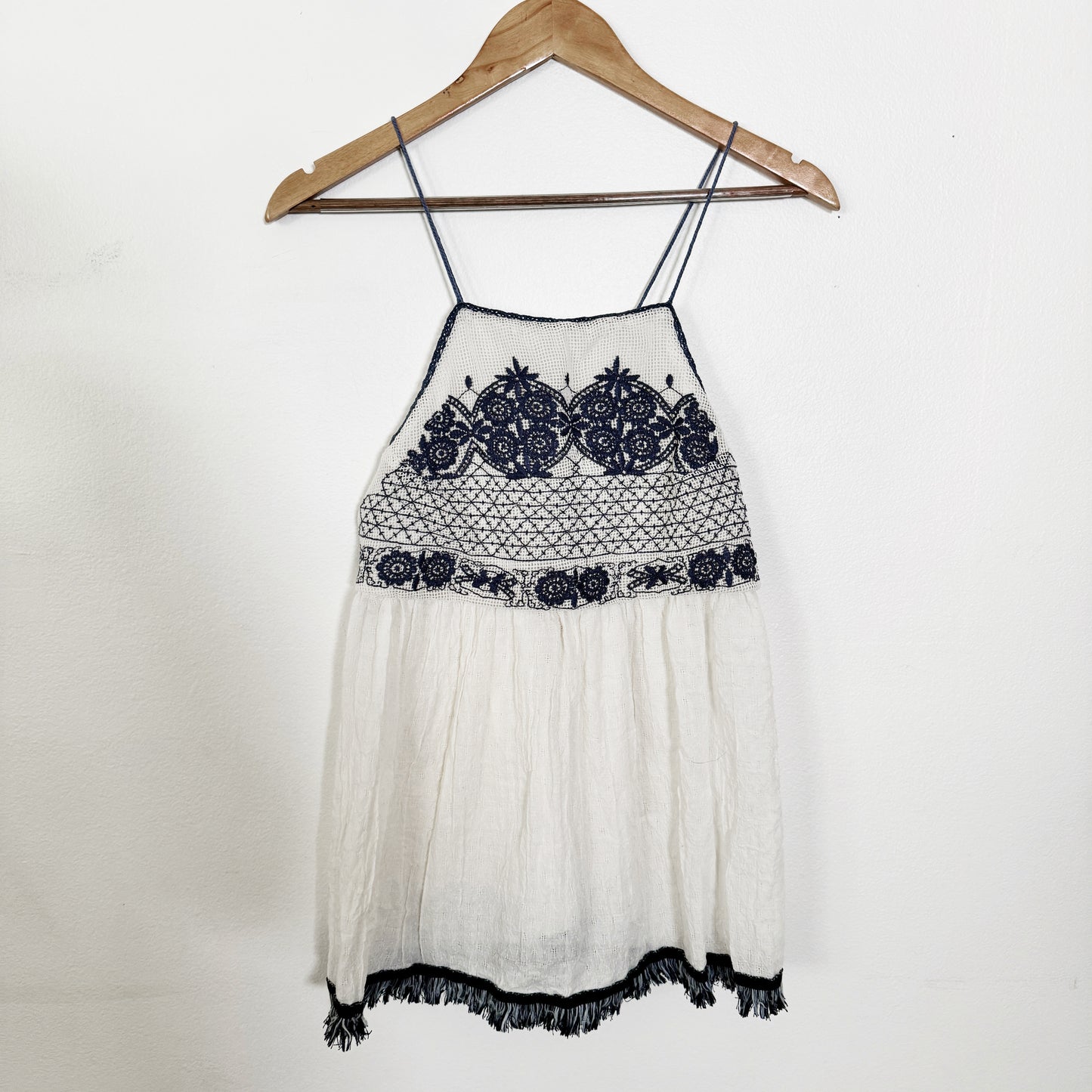 Medium | Alya Navy & cream linen flow tank