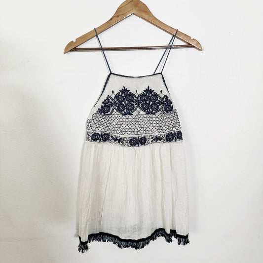 Medium | Alya Navy & cream linen flow tank