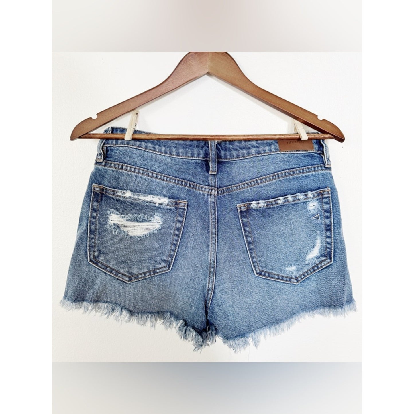 Hidden High-Rise Distressed Women's Denim Shorts in Blue medium