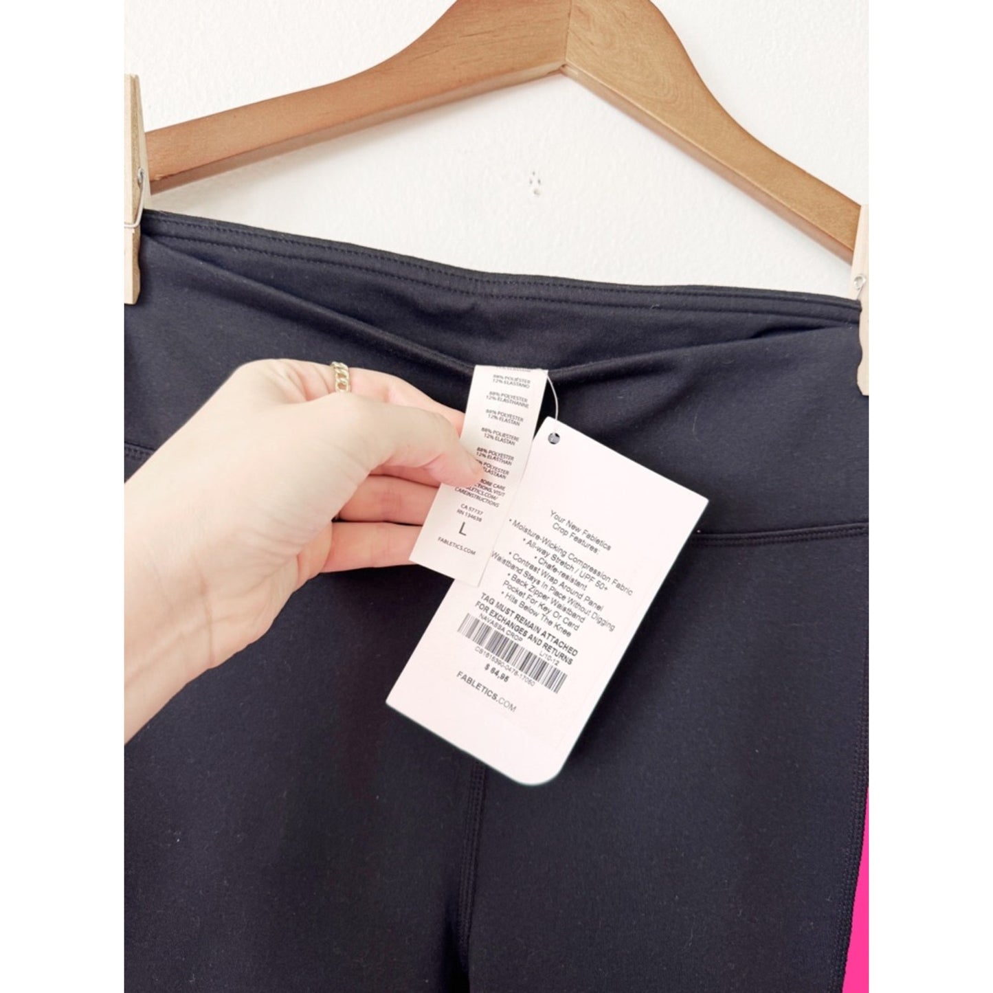 Fabletics Black Capris with Pink Side Panels large NWT