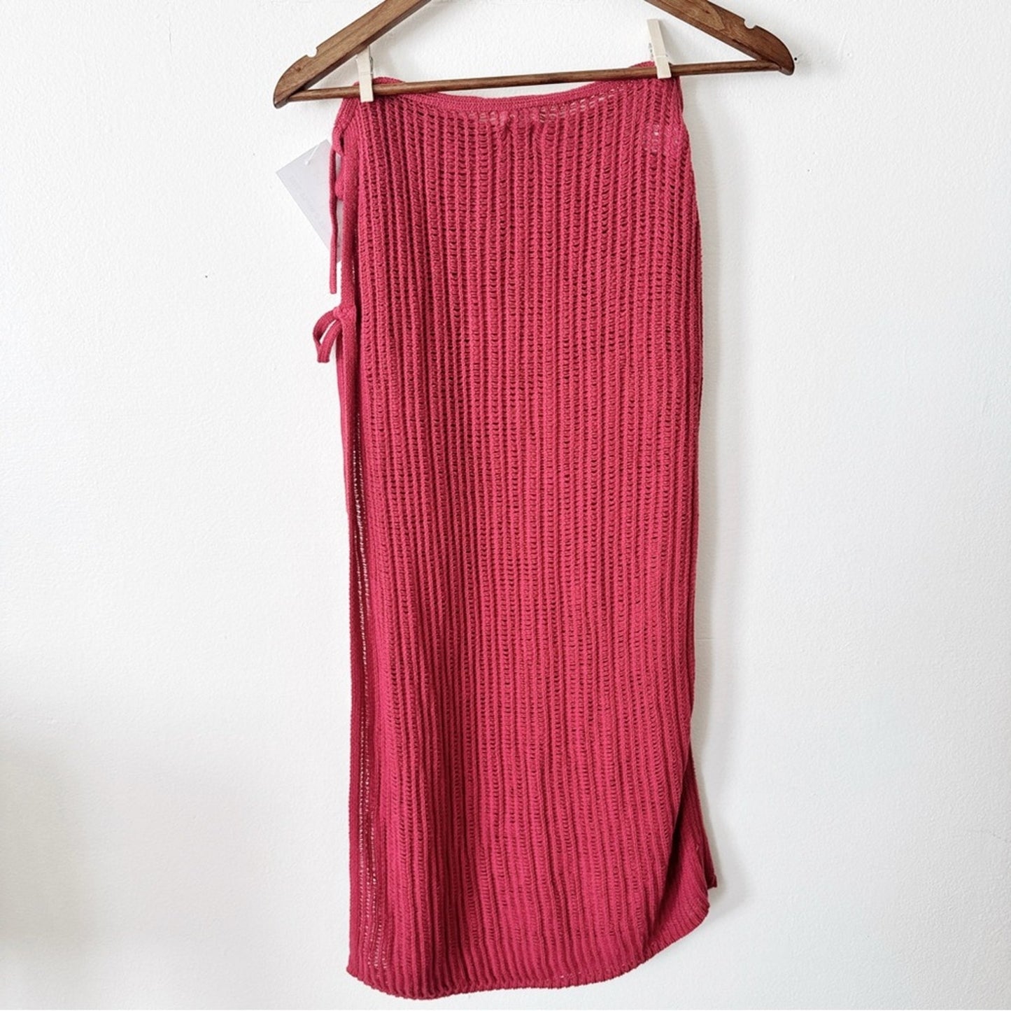 aerie Wine Red Knit High-Slit Maxi Skirt medium