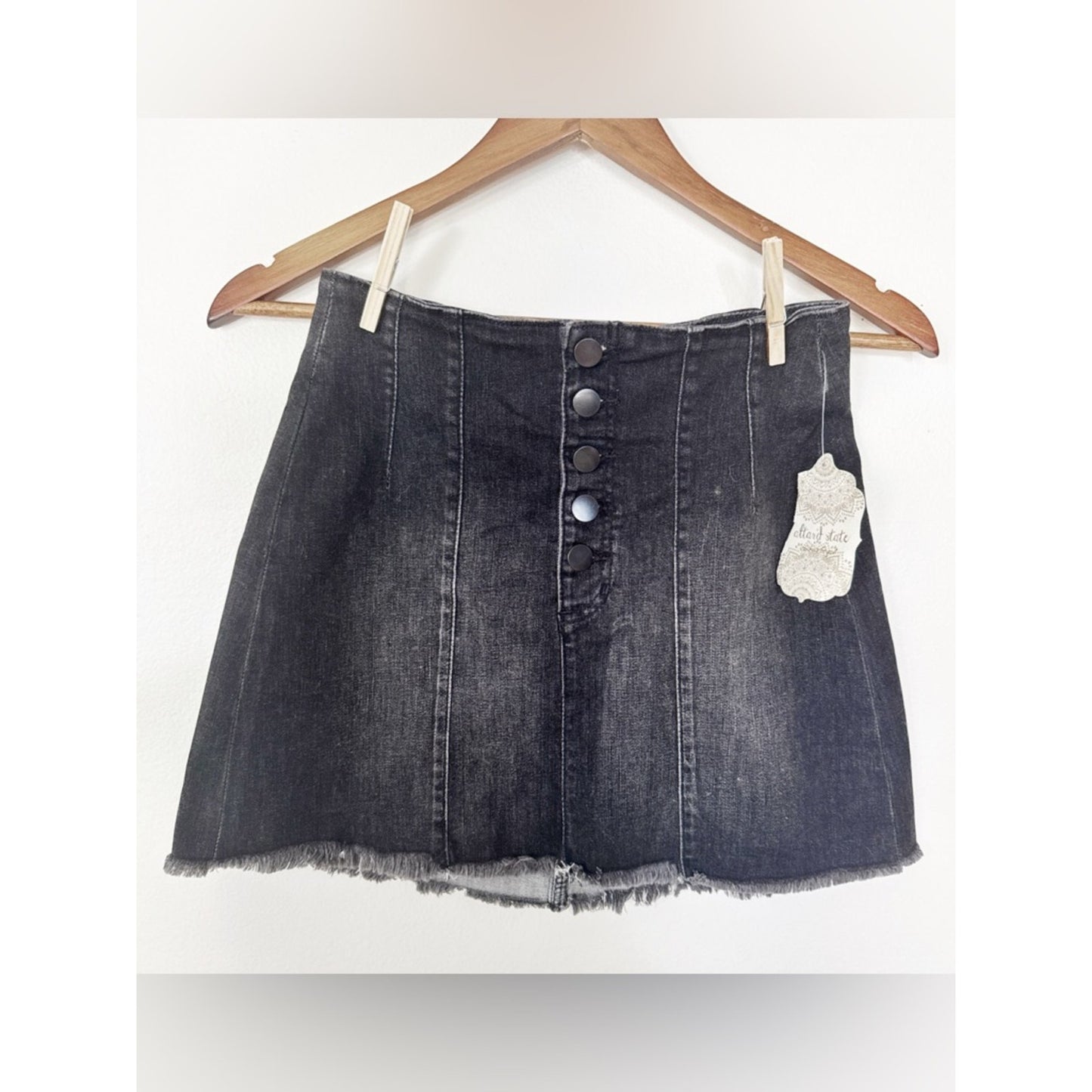 Altar’d state Black Denim Mini Skirt with Button Waist small NWT