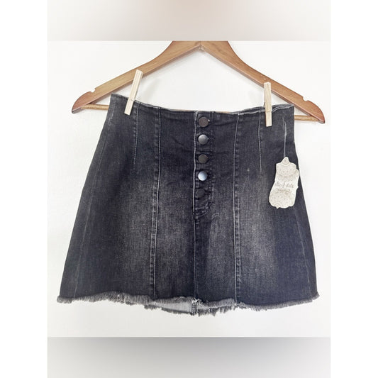 Altar’d state Black Denim Mini Skirt with Button Waist small NWT