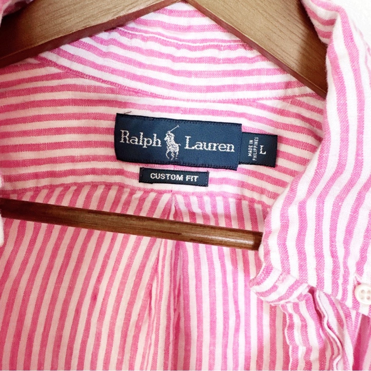Ralph Lauren Pink & White Striped Button-Down Shirt size large