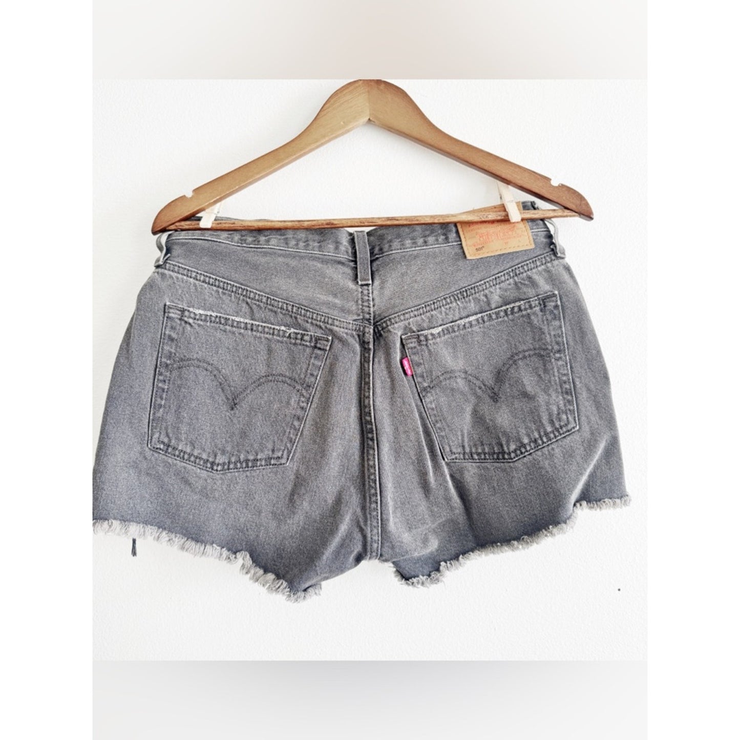 Levi 501 High-Rise Gray Denim Cutoff Shorts with Raw Hem size 30