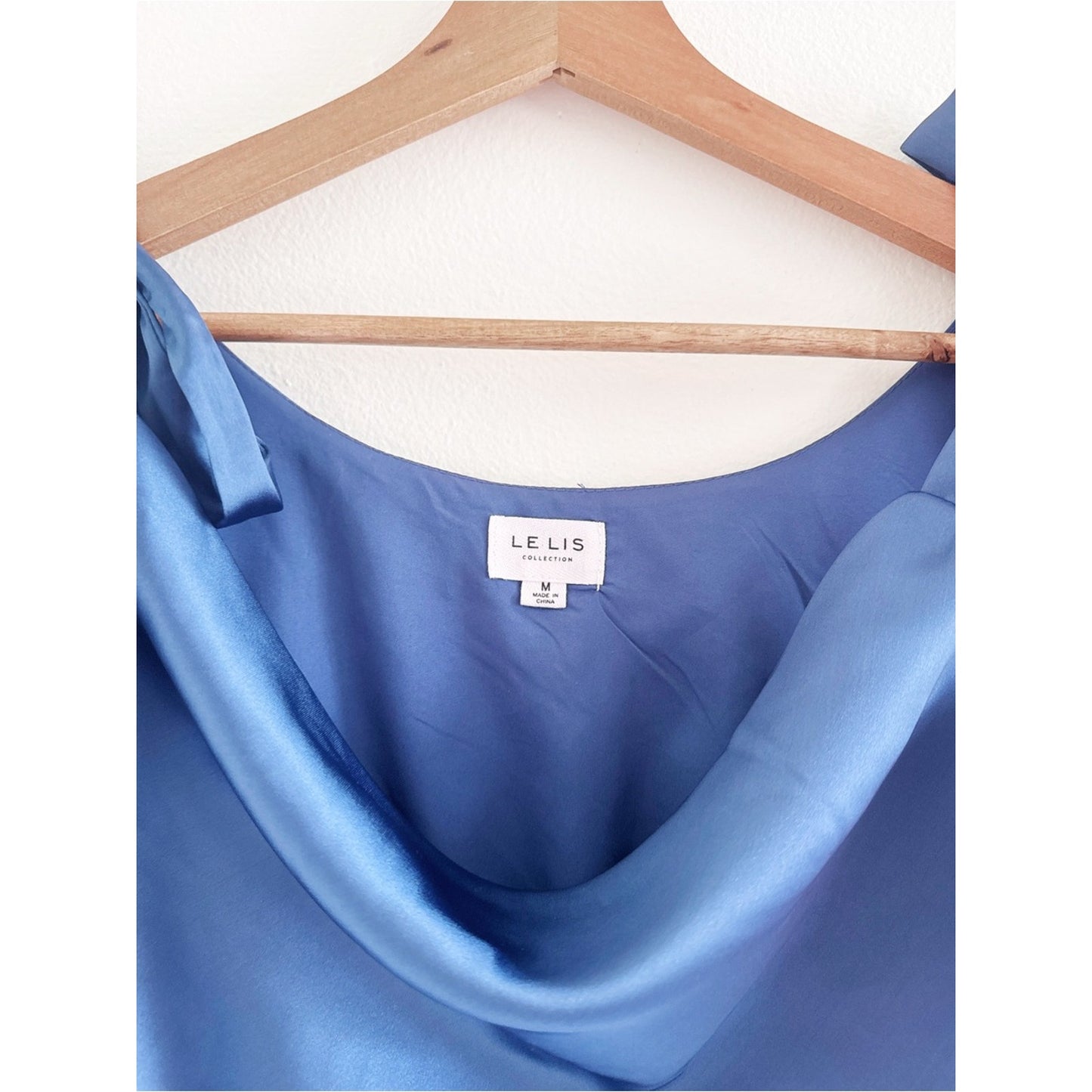 Le Lis Satin Cowl-Neck Bodysuit in Cornflower Blue medium