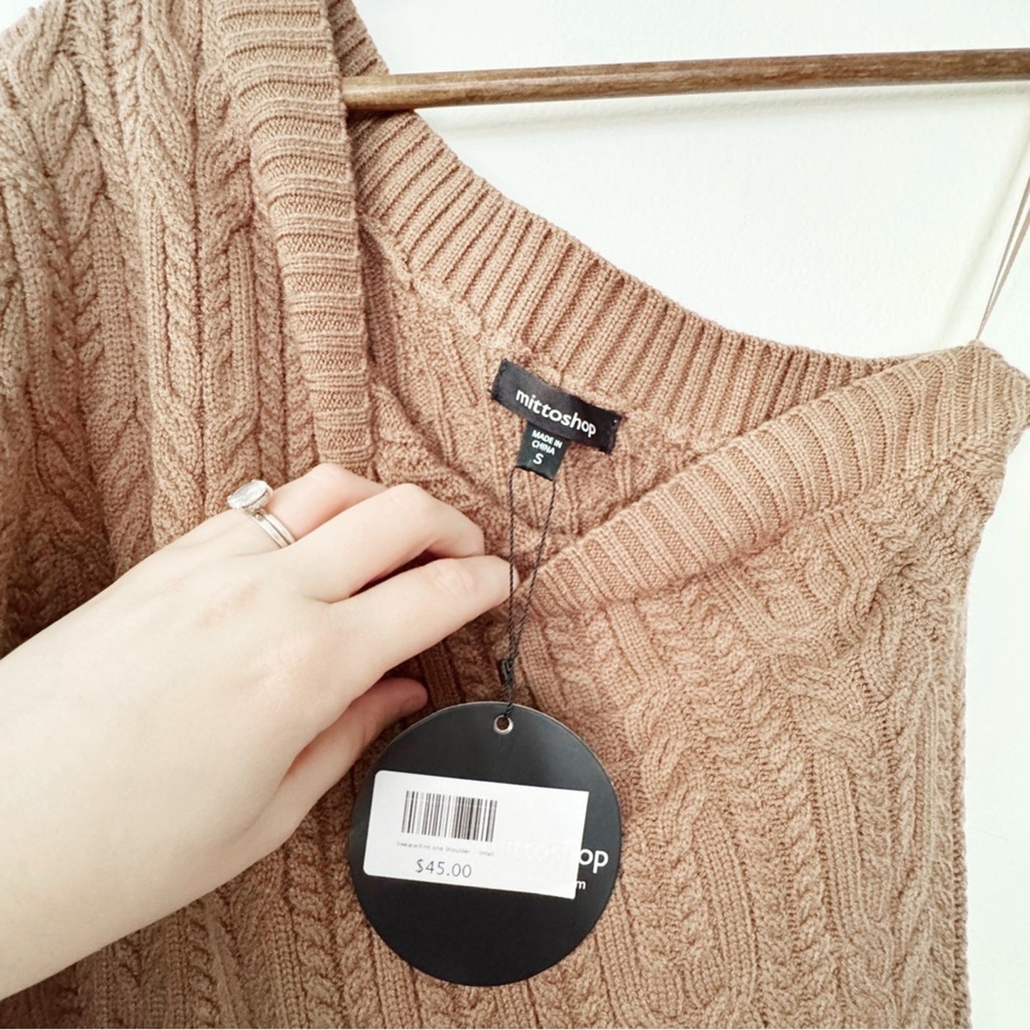 Mittoshop Brown Cable Knit one shoulder Sweater Dress small NWT