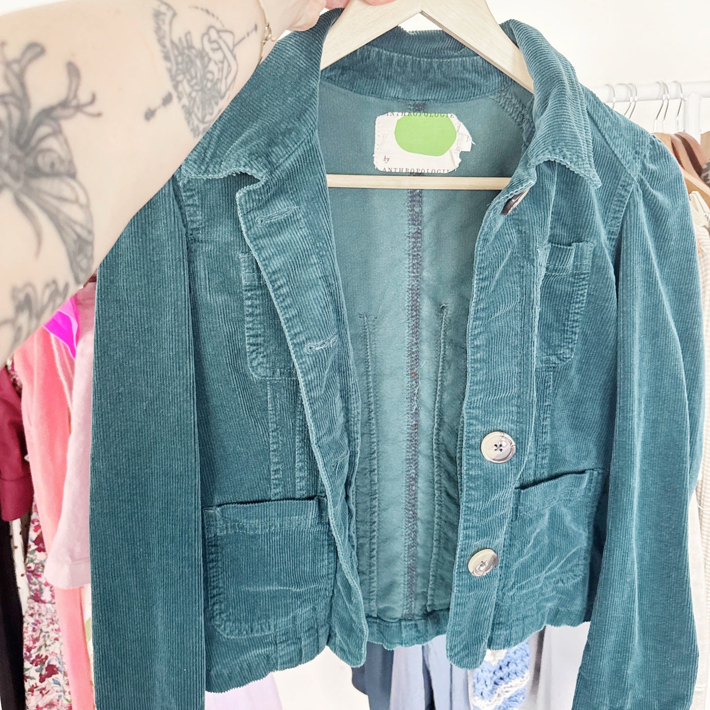 Anthropologie emerald corduroy jacket XXS