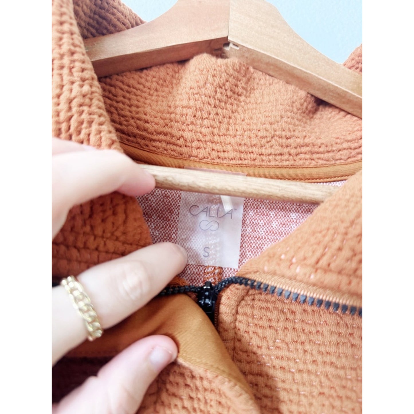 Calia Textured Zip-Front Jacket in Rust Orange small