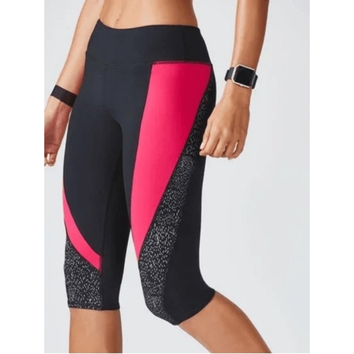 Fabletics Black Capris with Pink Side Panels large NWT