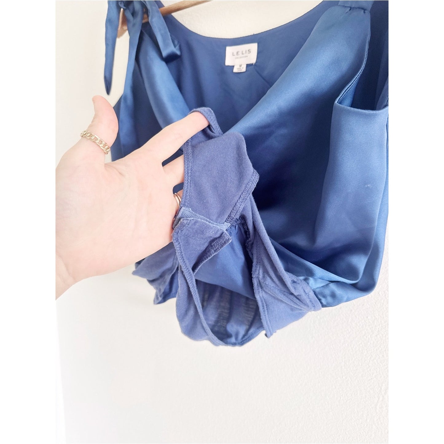 Le Lis Satin Cowl-Neck Bodysuit in Cornflower Blue medium