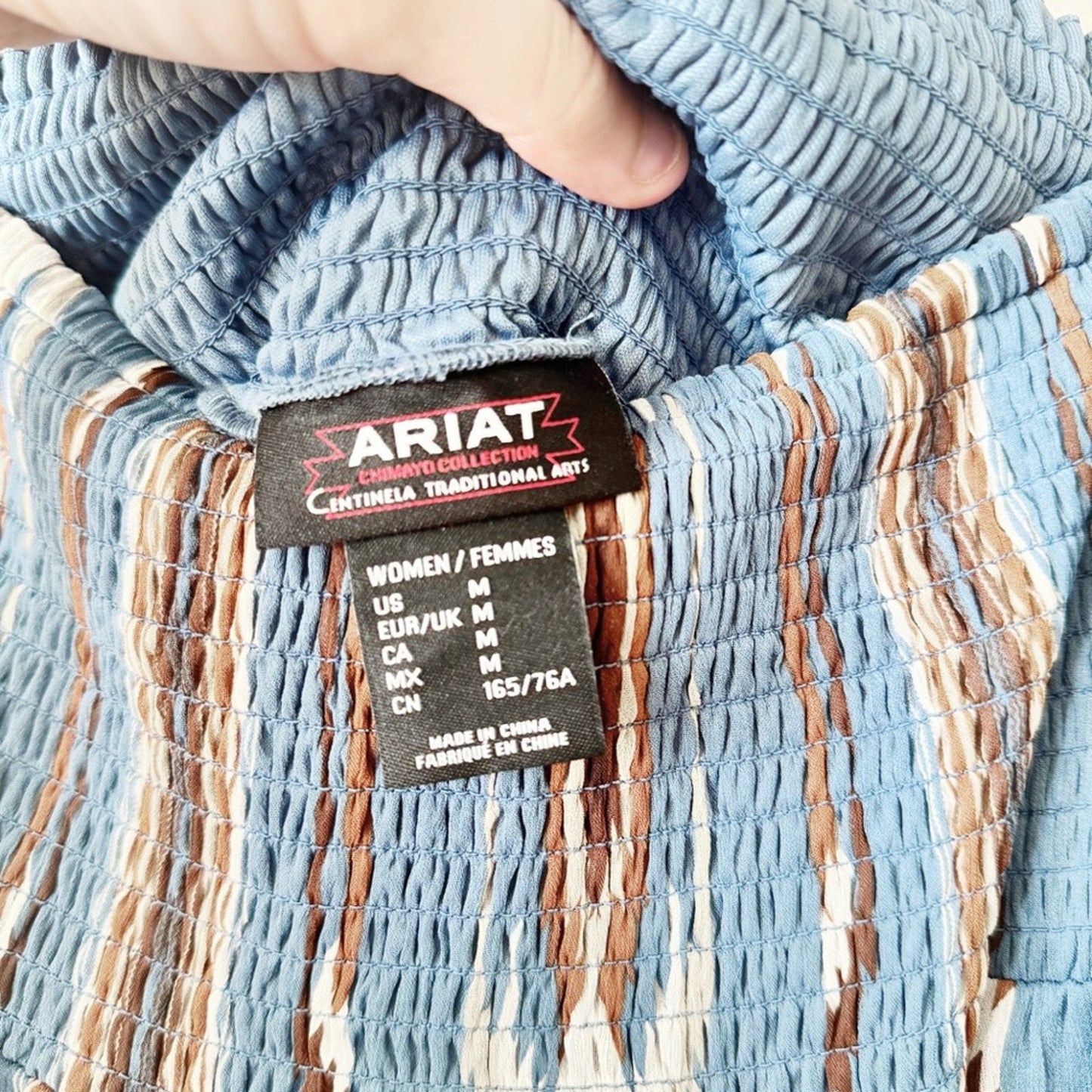 Ariat Blue Ikat Tiered High-Low Maxi Skirt with Brown Accents medium