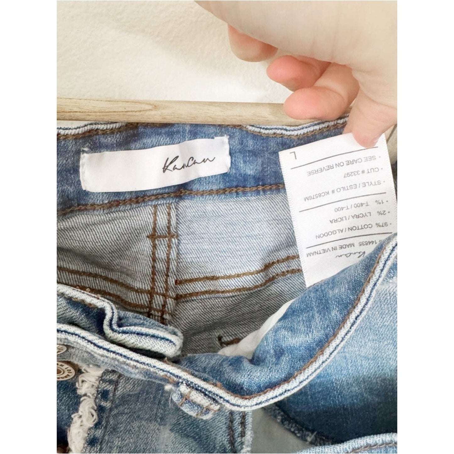 Kancan High-Rise Light Blue Distressed Denim Shorts with Button Fly large