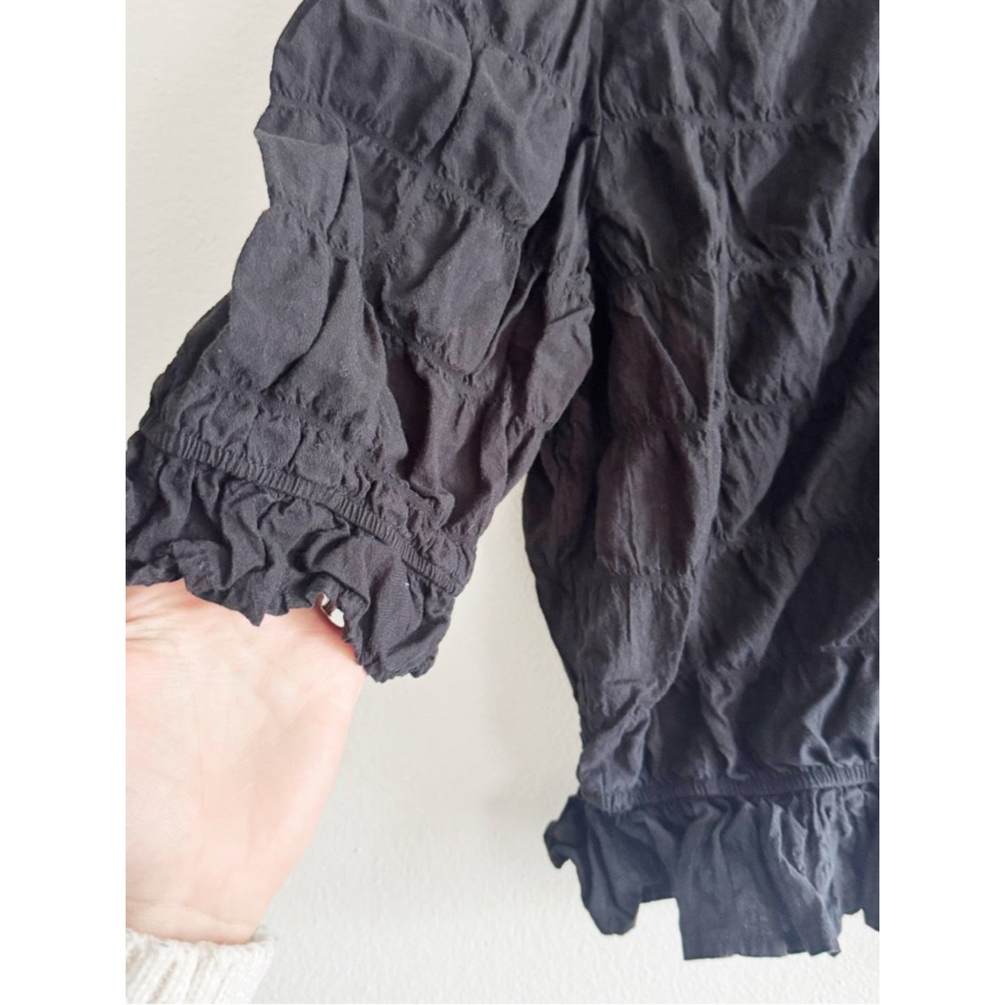 Future Collective Black Ruffle-Hem Puff Sleeve Blouse small