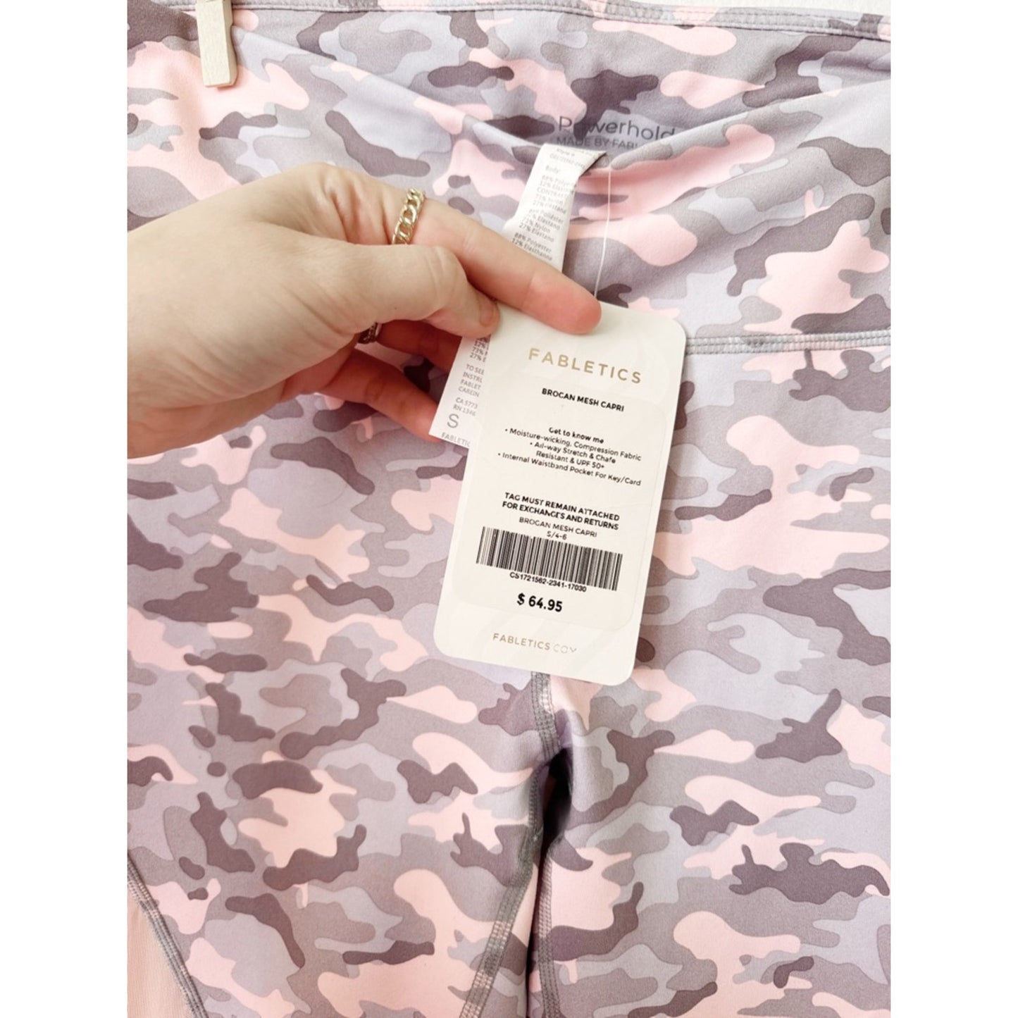 Fabletics Pink & Gray Camo Leggings with Mesh Panels small NWT