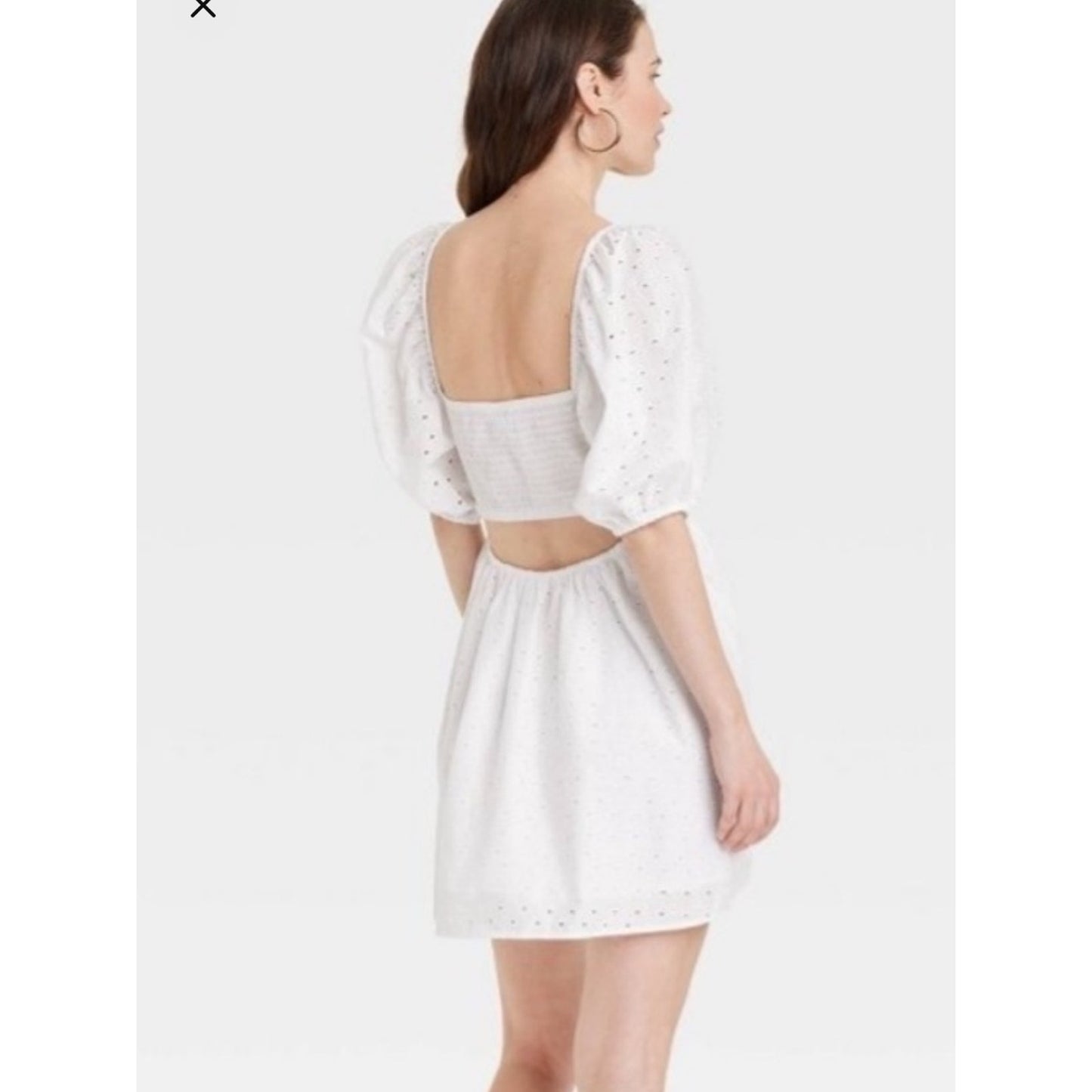 a new day White Eyelet Dress with Square Neck and Smocked Back medium