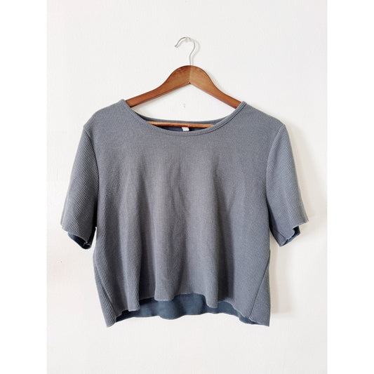 Wishlist Gray Waffle Knit Short Sleeve Top large