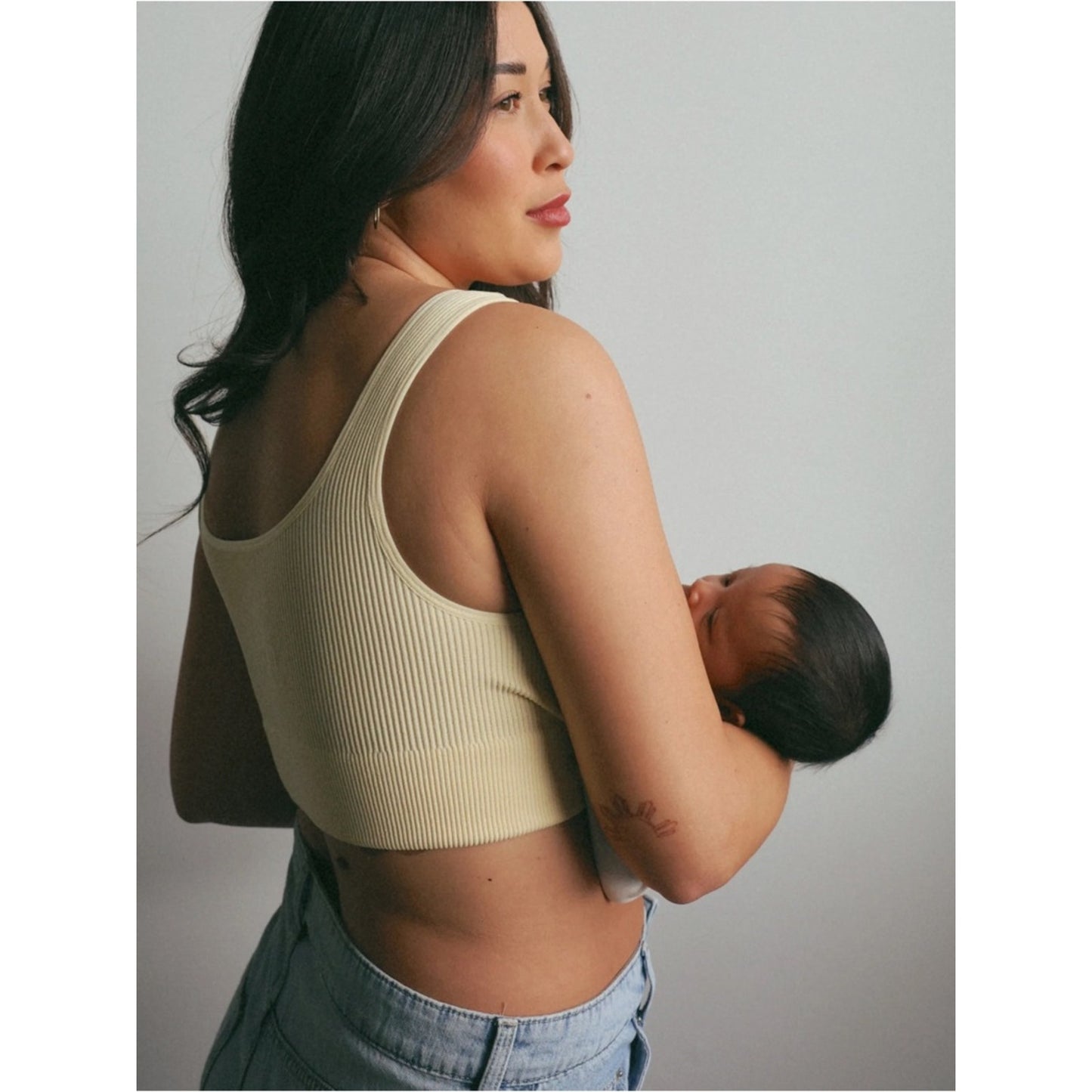 The Little Milk Bar Yellow Ribbed Snap-Front Crop Tank S/M