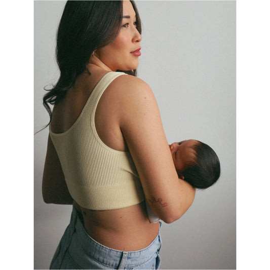 The Little Milk Bar Yellow Ribbed Snap-Front Crop Tank S/M