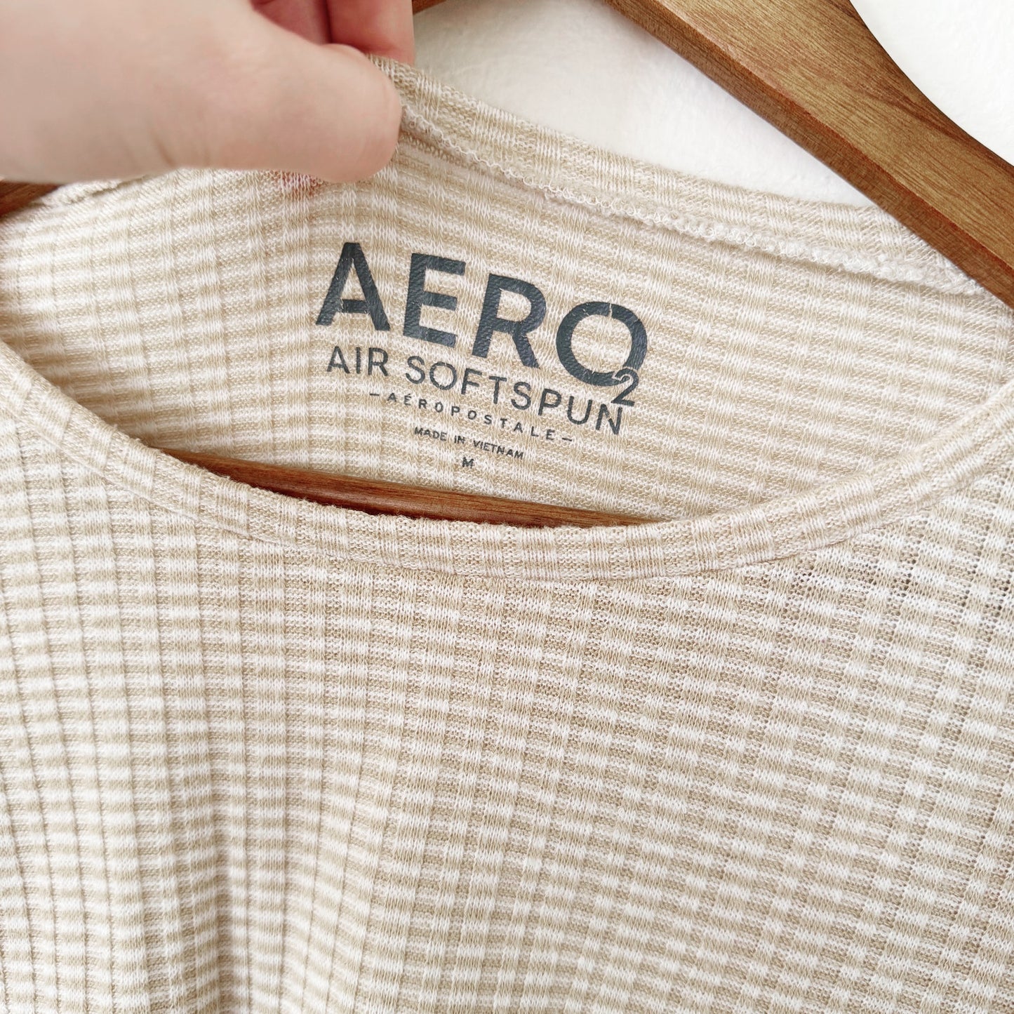 Aeropostale beige striped waffle knit top medium