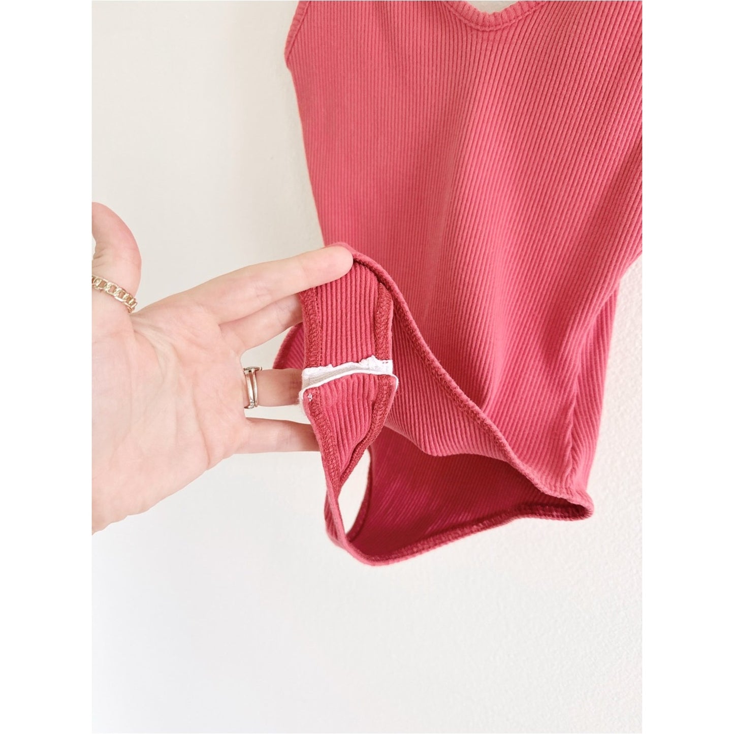 Lulu's Rose Pink Ribbed V-Neck Tank Bodysuit XS