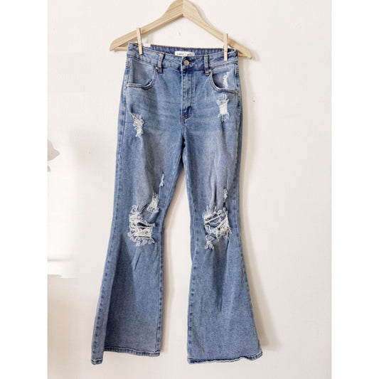 Almost Famous Light Blue Distressed Flare Jeans size 3